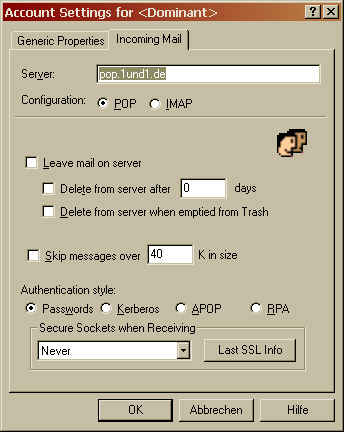 hier muß ich noch "leave mail on server" ankreuzen
