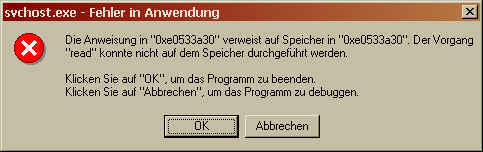 svchost.exe Fehler in Anwendung