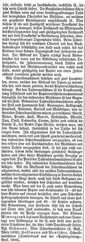 Meyers Konversationslexikon, 5. Auflage über Schreibmaschinen